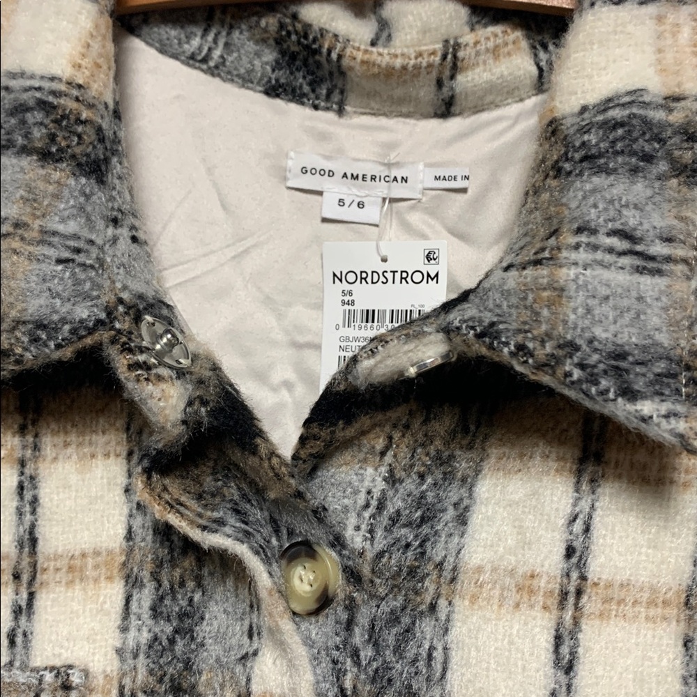 NEW Good American Gray and Cream Plaid Shacket Coat Size 2XL 3XL - Picture 7 of 10